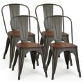 18 Inch Set of 4 Stackable Metal Dining Chair with Wood Seat - Gallery View 14 of 25