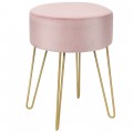 Round Velvet Ottoman Footrest Stool Side Table Dressing Chair with Metal Legs - Gallery View 12 of 29