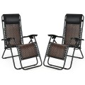 2 Pieces Folding Patio Rattan Zero Gravity Lounge Chair - Gallery View 21 of 36
