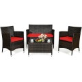 4 Pieces Comfortable Outdoor Rattan Sofa Set with Table - Gallery View 3 of 80