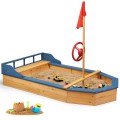 Wooden Pirate Sandboat Sandboxes with Bench Seat Flag for Outdoor