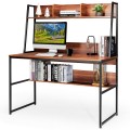 47 Inch Computer Desk with Open Storage Space and Bottom Bookshelf - Gallery View 3 of 36