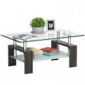 Rectangular Tempered Glass Coffee Table with Shelf - Gallery View 7 of 27