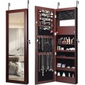 Lockable Wall Door Mounted Mirror Jewelry Cabinet with LED Lights - Gallery View 21 of 27