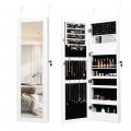 Lockable Wall Door Mounted Mirror Jewelry Cabinet with LED Lights - Gallery View 12 of 27