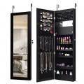 Lockable Wall Door Mounted Mirror Jewelry Cabinet with LED Lights - Gallery View 3 of 27