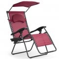 Folding Recliner Lounge Chair with Shade Canopy Cup Holder - Gallery View 40 of 46