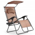 Folding Recliner Lounge Chair with Shade Canopy Cup Holder - Gallery View 13 of 46