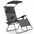 Folding Recliner Lounge Chair with Shade Canopy Cup Holder - Gallery View 3 of 46