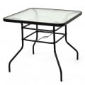 32 Inch Patio Tempered Glass Steel Frame Square Table - Gallery View 3 of 9