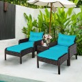 5 Pieces Patio Rattan Sofa Ottoman Furniture Set with Cushions - Gallery View 34 of 46