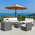 8 Piece Wicker Sofa Rattan Dining Set Patio Furniture with Storage Table - Gallery View 20 of 65