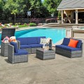 8 Piece Wicker Sofa Rattan Dining Set Patio Furniture with Storage Table - Gallery View 54 of 65