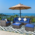 6 Pieces Patio Rattan Furniture Set with Sectional Cushion - Gallery View 13 of 62