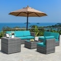 8 Piece Wicker Sofa Rattan Dining Set Patio Furniture with Storage Table - Gallery View 31 of 65