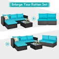 2 Pieces Patio Rattan Armless Sofa Set with 2 Cushions and 2 Pillows - Gallery View 22 of 58