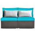2 Pieces Patio Rattan Armless Sofa Set with 2 Cushions and 2 Pillows - Gallery View 19 of 58