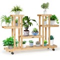 4-Tier Wood Casters Rolling Shelf Plant Stand - Gallery View 8 of 12