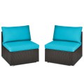 2 Pieces Patio Rattan Armless Sofa Set with 2 Cushions and 2 Pillows - Gallery View 20 of 58