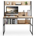 47 Inch Computer Desk with Open Storage Space and Bottom Bookshelf - Gallery View 16 of 36