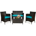 4 Pieces Comfortable Outdoor Rattan Sofa Set with Table - Gallery View 32 of 80