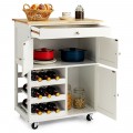 Kitchen Cart with Rubber Wood Top 3 Tier Wine Racks 2 Cabinets - Gallery View 9 of 24