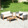 4 Pieces Acacia Outdoor Patio Wood Sofa Set with Cushions - Gallery View 22 of 43