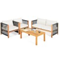 4 Pieces Acacia Outdoor Patio Wood Sofa Set with Cushions - Gallery View 29 of 43