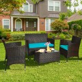 4 Pieces Comfortable Outdoor Rattan Sofa Set with Table - Gallery View 36 of 80