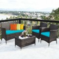 4 Pieces Comfortable Outdoor Rattan Sofa Set with Table - Gallery View 35 of 80
