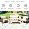 4 Pieces Acacia Outdoor Patio Wood Sofa Set with Cushions - Gallery View 23 of 43