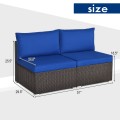 2 Pieces Patio Rattan Armless Sofa Set with 2 Cushions and 2 Pillows - Gallery View 39 of 58