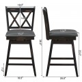 2 Pieces 24 Inch Swivel Counter Height Barstool Set with Rubber Wood Legs
