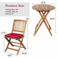 3 Pieces Patio Folding Wooden Bistro Set Cushioned Chair - Gallery View 27 of 35