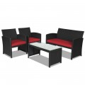 4 Pieces Wicker Conversation Furniture Set Patio Sofa and Table Set - Gallery View 34 of 36