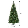 7 Feet Premium Hinged Artificial Christmas Tree with Pine Cones - Gallery View 4 of 12