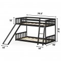 Twin Over Twin Bunk Wooden Low Bed with Slide Ladder for Kids - Gallery View 16 of 35