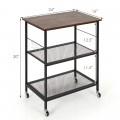 3-Tier Kitchen Serving Cart Utility Standing Microwave Rack with Hooks - Gallery View 4 of 12