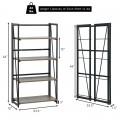 4-Tier Folding Bookshelf No-Assembly Industrial Bookcase Display Shelves - Gallery View 4 of 12