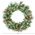 24-Inch Pre-lit Flocked Christmas Spruce Wreath with LED Lights - Gallery View 4 of 10