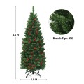 4.5 Feet Pre-lit Hinged Pencil Christmas Tree with Pine Cones Red Berries and 150 Lights - Gallery View 4 of 12