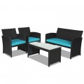 4 Pieces Wicker Conversation Furniture Set Patio Sofa and Table Set - Gallery View 25 of 36