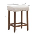 24 Inch 2 Pieces Nailhead Saddle Bar Stools with Fabric Seat and Wood Legs - Gallery View 4 of 22