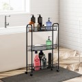 3-Tier Mesh Rolling Cart Mobile Organizer Stand Utility Cart Trolley - Gallery View 1 of 12