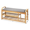 Entryway 3-Tier Bamboo Shoe Rack Bench with Cushion - Gallery View 8 of 12