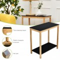 Bamboo Side Table 2-Tier Sofa End Console Table with Storage Shelf Felt Pad for Bedroom - Gallery View 5 of 13