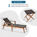 3 Pcs Patio Wooden Frame Rattan Lounge Chaise Chair Set with Folding Table - Gallery View 4 of 12
