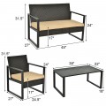 4 Pieces Patio Rattan Furniture Set Cushioned Sofa Coffee Table Garden Deck - Gallery View 4 of 11