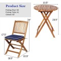 3 Pieces Patio Folding Wooden Bistro Set Cushioned Chair - Gallery View 15 of 35
