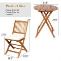 3 Pieces Patio Folding Wooden Bistro Set Cushioned Chair